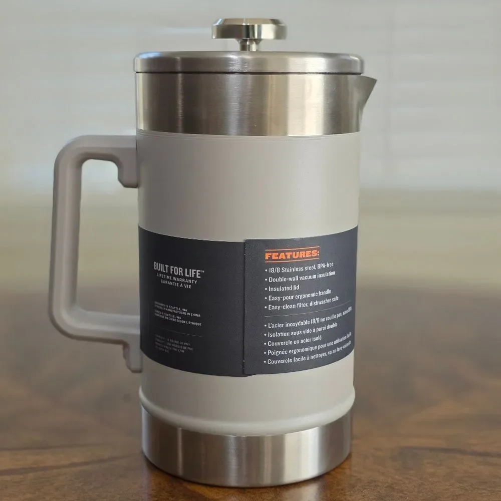 Stanley Stay Hot French Press 48 Oz Classic Series Grey Silver New Coffee Maker - Picture 4 of 7